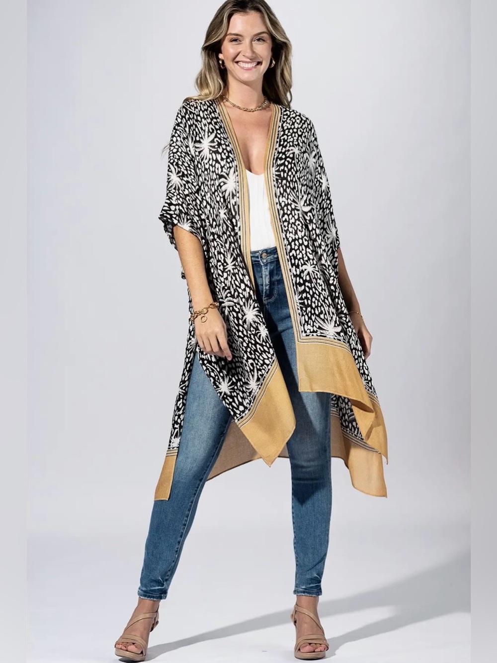 “Sahara Nights” Chic Kimono | Leopard Palm Print Viscose Resort Cover Up | OSFM